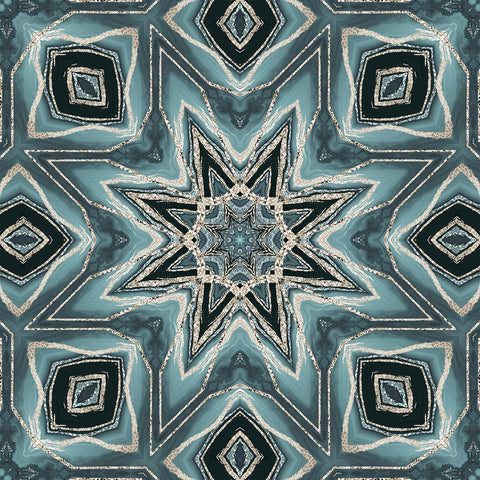 Gold Teal Tile III Black Modern Wood Framed Art Print with Double Matting by Haase, Andrea