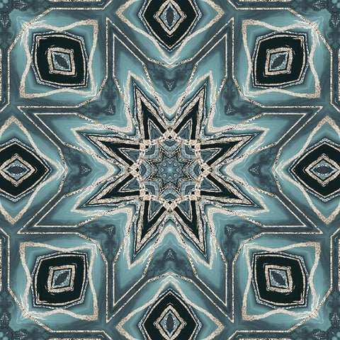 Gold Teal Tile III White Modern Wood Framed Art Print with Double Matting by Haase, Andrea