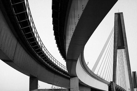 Bridge Curve White Modern Wood Framed Art Print with Double Matting by Stelfox, Norm