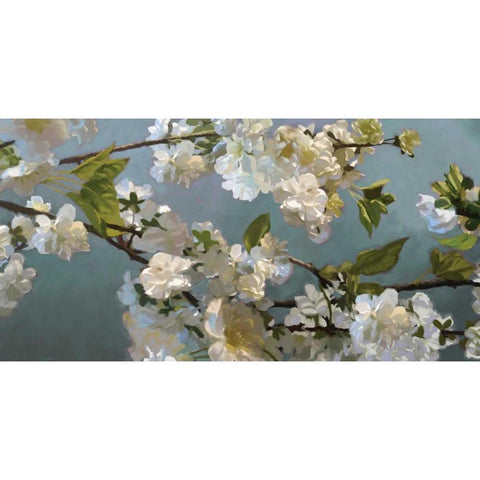 Blue Blossoms Black Modern Wood Framed Art Print with Double Matting by Novak, Rick
