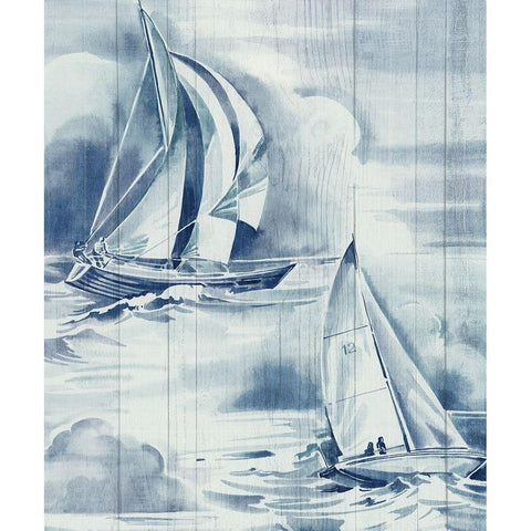 Blue Vintage Sea Life  Black Modern Wood Framed Art Print with Double Matting by Jones, Eli