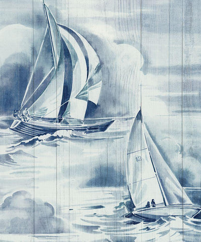 Blue Vintage Sea Life  White Modern Wood Framed Art Print with Double Matting by Jones, Eli