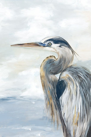 Morning Heron White Modern Wood Framed Art Print with Double Matting by Jones, Eli