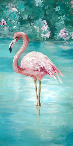 Flamingo Romance I Black Modern Wood Framed Art Print by Jones, Eli