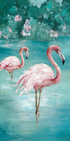 Flamingo Romance II Black Ornate Wood Framed Art Print with Double Matting by Jones, Eli