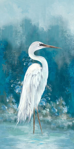 Regal White Egret I Black Ornate Wood Framed Art Print with Double Matting by Jones, Eli