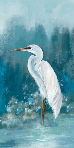 Regal White Egret II Black Ornate Wood Framed Art Print with Double Matting by Jones, Eli