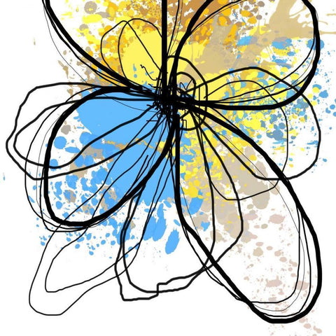 Blue Splash Flower I Black Modern Wood Framed Art Print with Double Matting by Orlov, Irena
