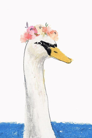 White Swan White Modern Wood Framed Art Print with Double Matting by Sozi