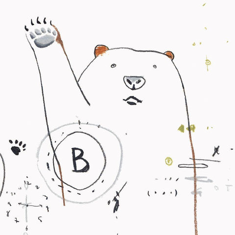 Waving Bear White Modern Wood Framed Art Print by Sozi