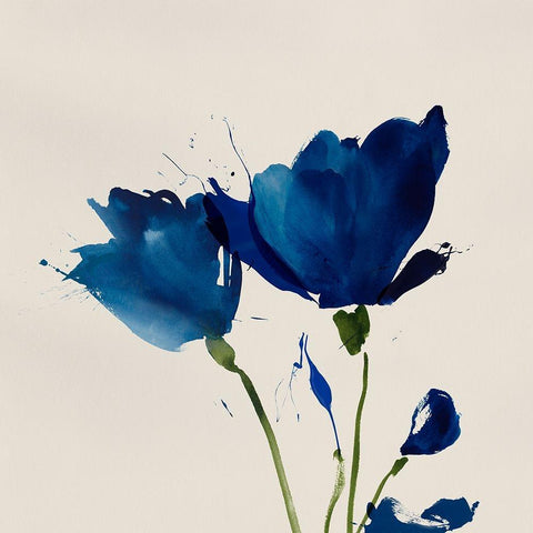 Blooming Blue Valentine I  Black Ornate Wood Framed Art Print with Double Matting by Sozi