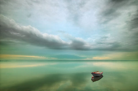 Boat White Modern Wood Framed Art Print with Double Matting by Browko