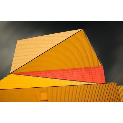 Claes - The Yellow Roof Black Modern Wood Framed Art Print with Double Matting by Claes