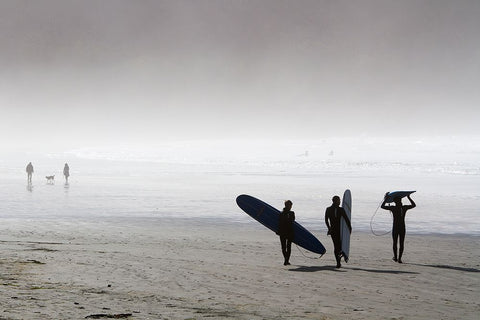 Erkmen - Surfing Time in a Foggy Day White Modern Wood Framed Art Print with Double Matting by Erkmen