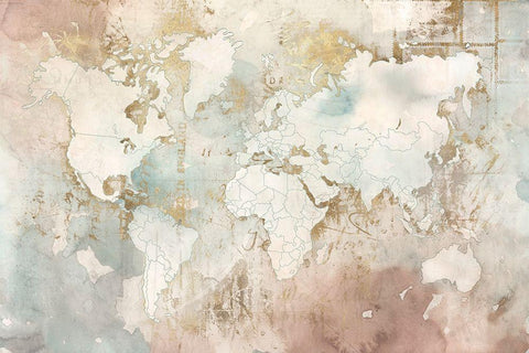Blushing World Map  White Modern Wood Framed Art Print with Double Matting by RoozbehÂ 