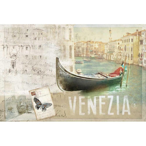 Venezia Butterfly Gold Ornate Wood Framed Art Print with Double Matting by PI Studio