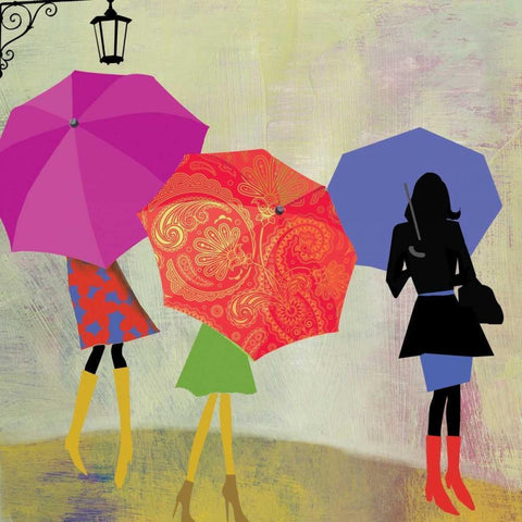 Umbrella Girls White Modern Wood Framed Art Print by PI Studio