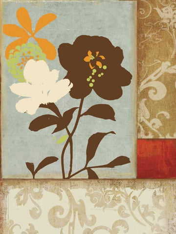 Floral Damask I White Modern Wood Framed Art Print with Double Matting by PI Studio