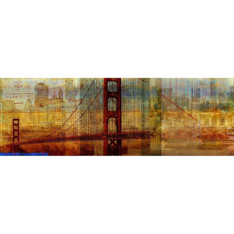 Sunset Bridge Gold Ornate Wood Framed Art Print with Double Matting by PI Studio