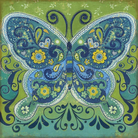 Butterfly Mosaic Gold Ornate Wood Framed Art Print with Double Matting by PI Studio