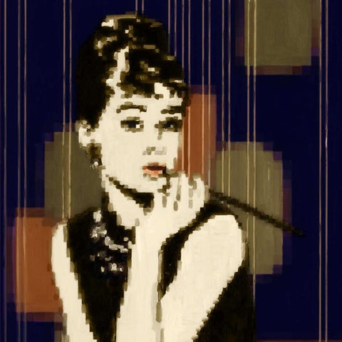 Pixeled Hepburn Gold Ornate Wood Framed Art Print with Double Matting by PI Studio