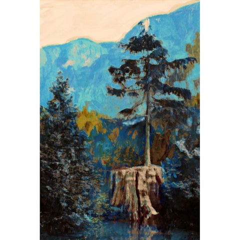 Pine on Blue Black Modern Wood Framed Art Print with Double Matting by PI Studio