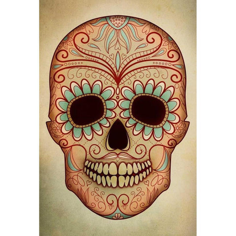 Day of the Dead Skull II Black Modern Wood Framed Art Print with Double Matting by PI Studio