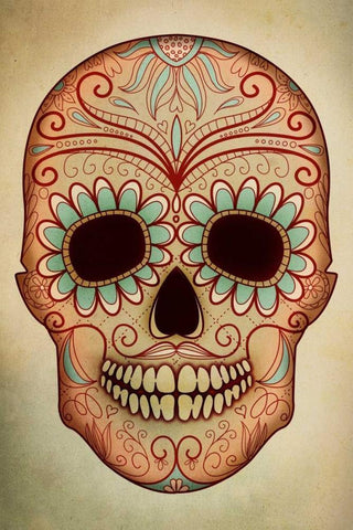 Day of the Dead Skull II Black Ornate Wood Framed Art Print with Double Matting by PI Studio