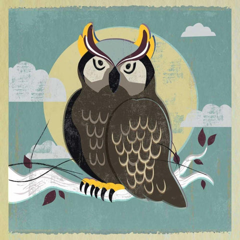Perched Owl Black Modern Wood Framed Art Print with Double Matting by PI Studio