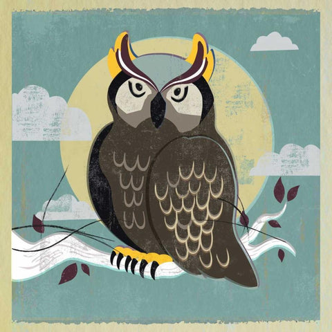 Perched Owl White Modern Wood Framed Art Print by PI Studio