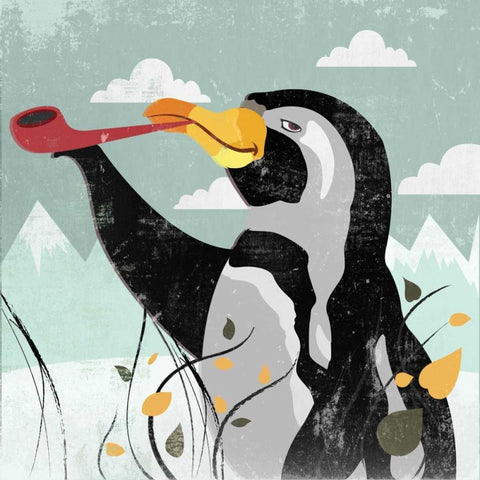 Penguin Stroll Black Modern Wood Framed Art Print by PI Studio