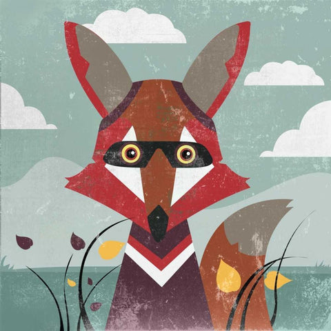 Fox Black Modern Wood Framed Art Print by PI Studio