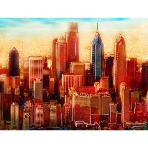 Philadelphia Skyline White Modern Wood Framed Art Print by PI Studio