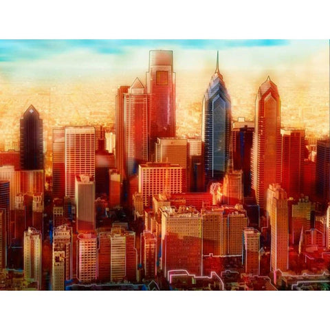 Philadelphia Skyline Black Modern Wood Framed Art Print by PI Studio