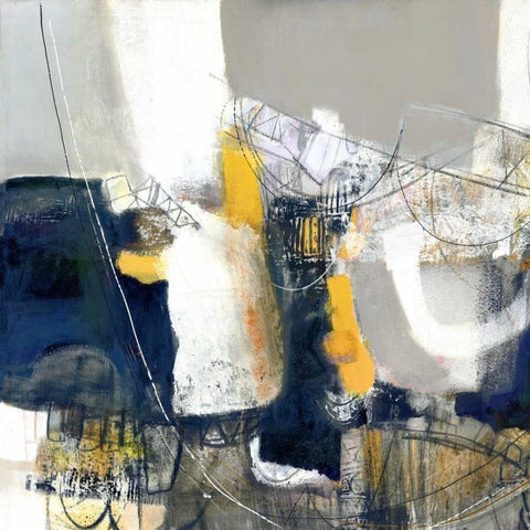 Wander in Yellow Black Modern Wood Framed Art Print with Double Matting by Piovan, Mauricio