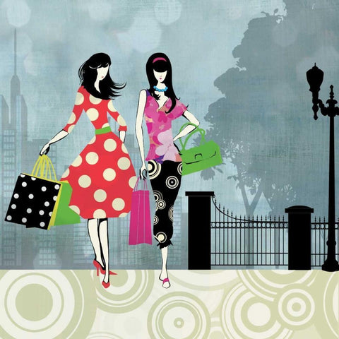 Girls Gone Shopping Black Modern Wood Framed Art Print with Double Matting by Pearce, Allison