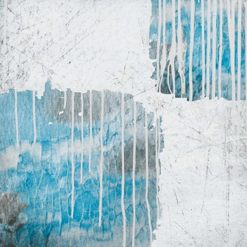 Blue Drips White Modern Wood Framed Art Print by PI Galerie