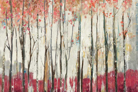 Pink Forest White Modern Wood Framed Art Print with Double Matting by PI Galerie