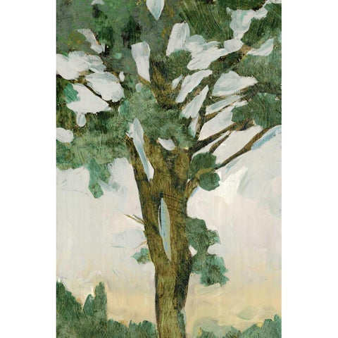 Green Tree Line I Black Modern Wood Framed Art Print with Double Matting by PI Galerie