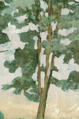 Green Tree Line II White Modern Wood Framed Art Print with Double Matting by PI Galerie