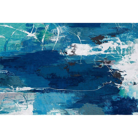 Blue Abstractions White Modern Wood Framed Art Print by PI Gallerie