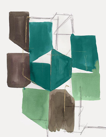 Green Blocks I  White Modern Wood Framed Art Print with Double Matting by PI Studio