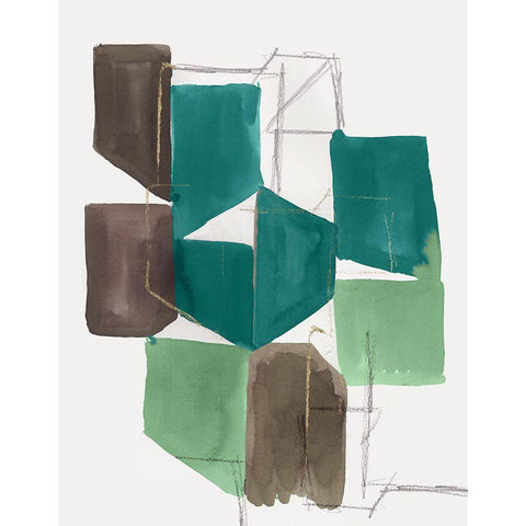 Green Blocks I  Black Modern Wood Framed Art Print by PI Studio