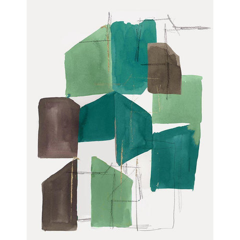 Green Blocks II Black Modern Wood Framed Art Print by PI Studio