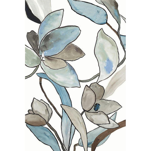 Blooming Blue Florals II White Modern Wood Framed Art Print by PI Studio