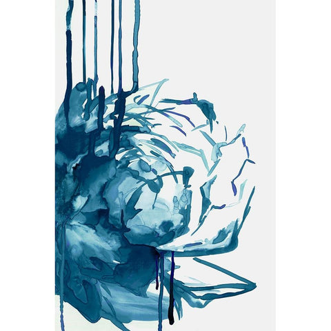 Blue Floral Drip  Black Modern Wood Framed Art Print by PI Studio