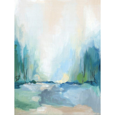 Soft Blue Landscape II  Black Modern Wood Framed Art Print with Double Matting by PI Studio