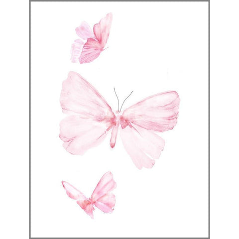 Pink Butterflys I Black Modern Wood Framed Art Print with Double Matting by PI Juvenile