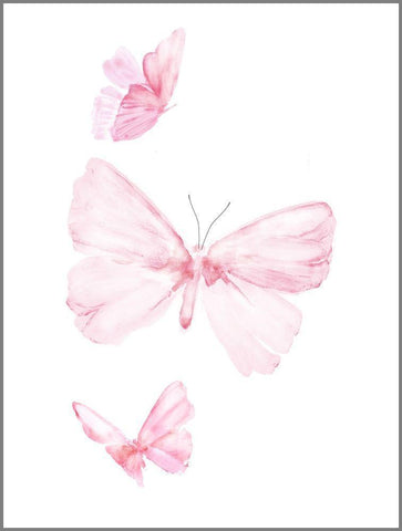 Pink Butterflys I Black Ornate Wood Framed Art Print with Double Matting by PI Juvenile