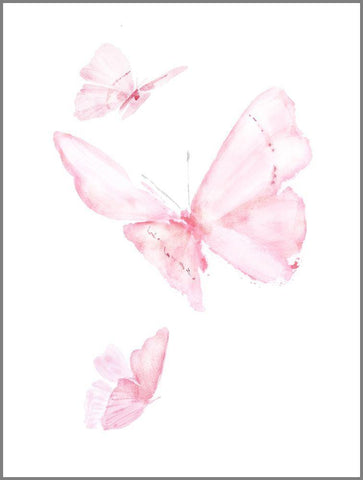 Pink Butterflys III White Modern Wood Framed Art Print with Double Matting by PI Juvenile